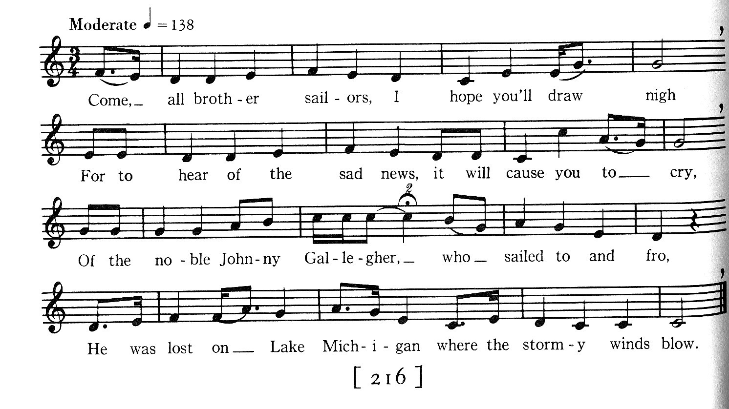 Transcription of “Gallagher Boys” by Dominick Gallagher, from John A. and Alan Lomax’s Our Singing Country. 