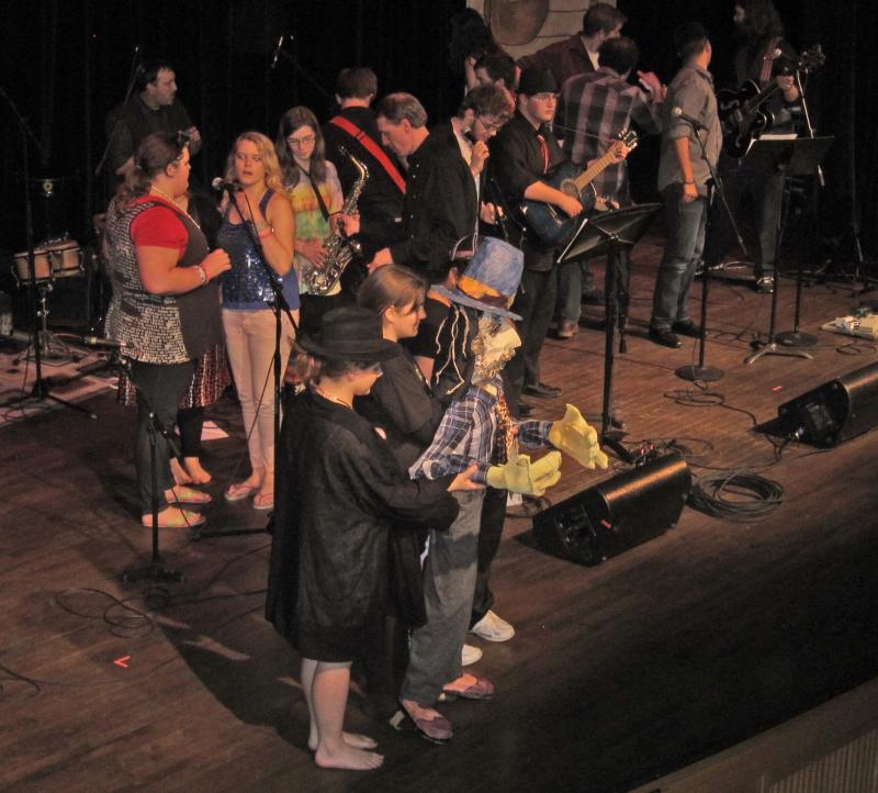 Students from the Quest project in northwest Michigan created a life-sized Alan Lomax puppet