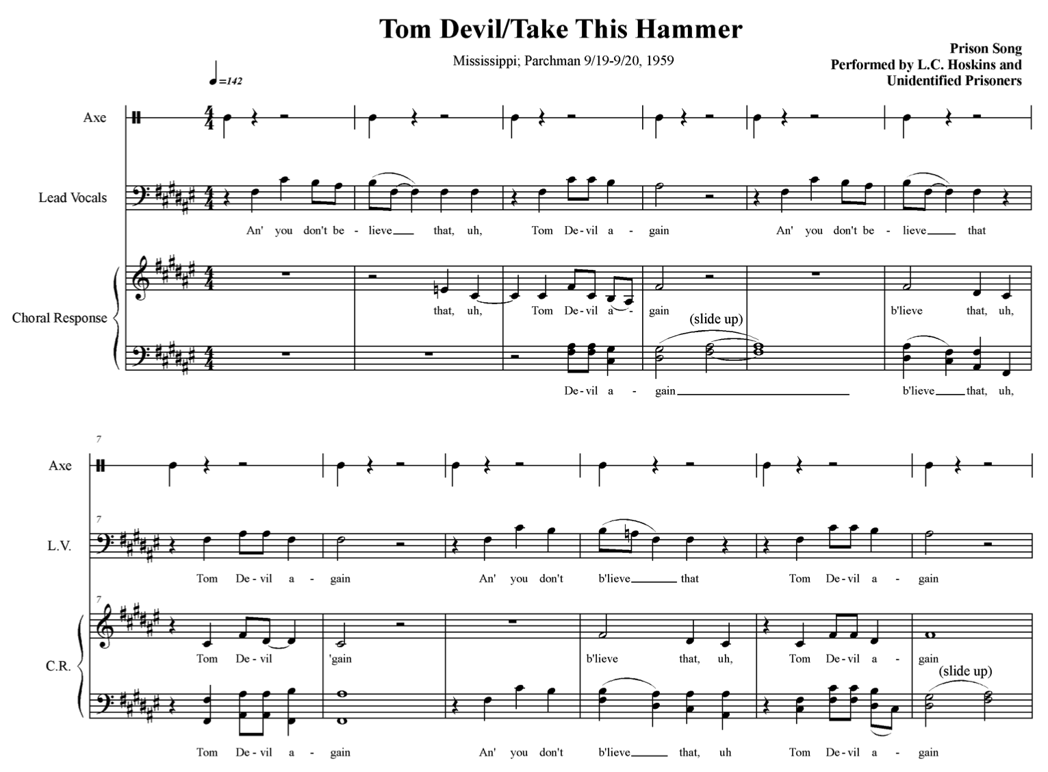 Tom Devil Take This Hammer transcription